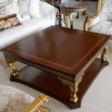 Load image into Gallery viewer, Large Neoclassic Coffee Table made from solid wood, veneers and with gold gild finish
