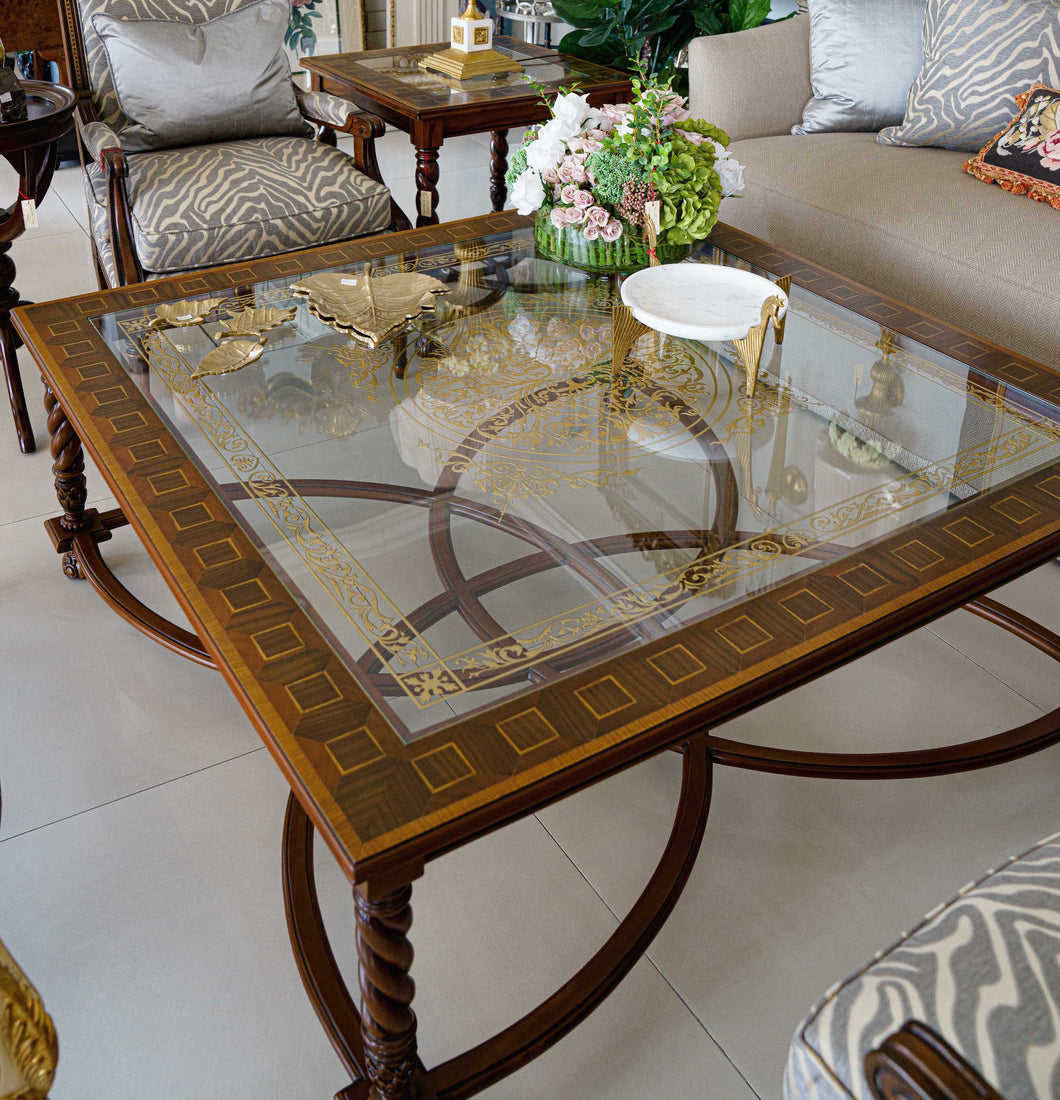 Square Oyster Glass Top Coffee Table Set