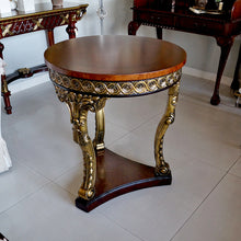 Load image into Gallery viewer, Neoclassic Side Table made from solid wood, veneers and with gold gild finish
