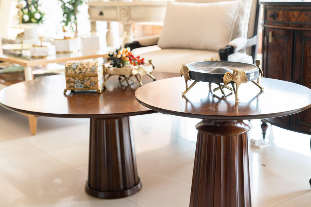 Modern round coffee table with side table made from wood