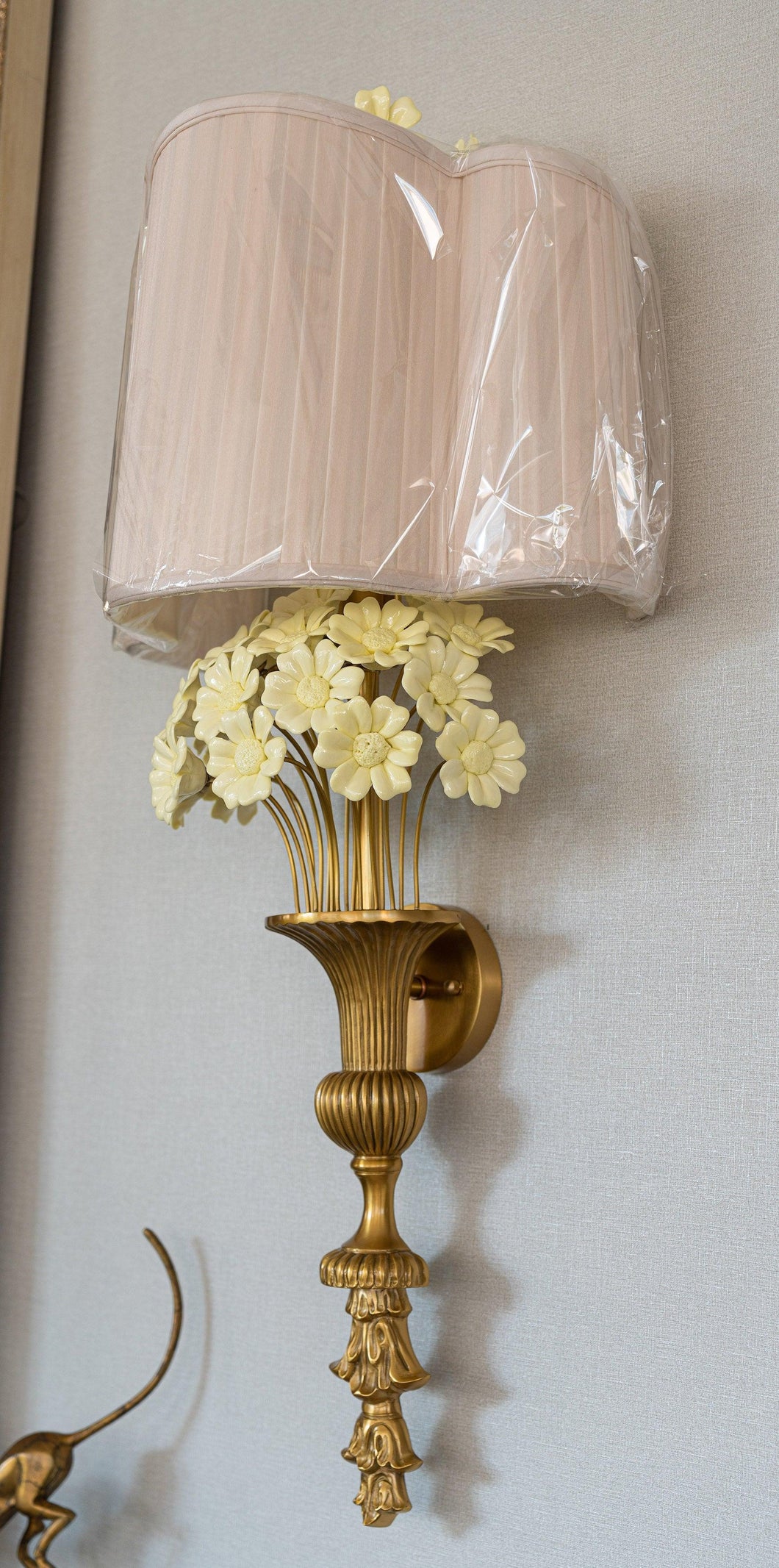 Neoclassic Wall Light Sconce in floral design made from brass